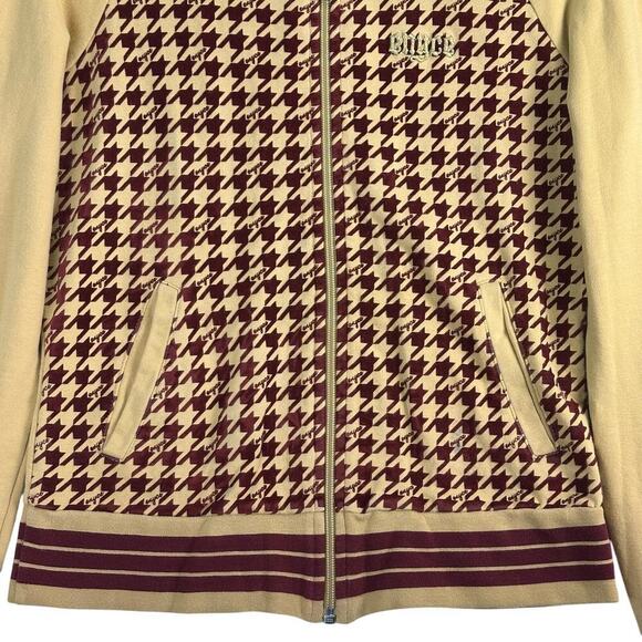 ENYCE Houndstooth Full Zip Jacket Hooded Embroidered Logo Mustard/Burgundy Sz SM - Picture 6 of 16